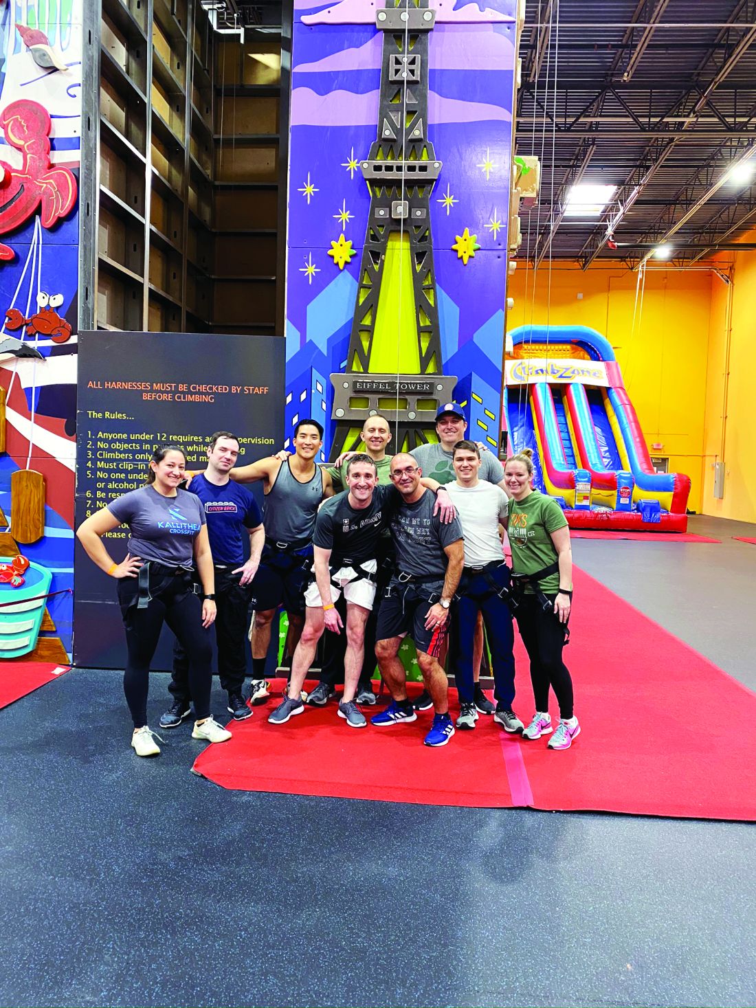 Fellows of the division of gastroenterology and hepatology, Walter Reed National Military Medical Center, Bethesda, Md. at an indoor rock-climbing facility.