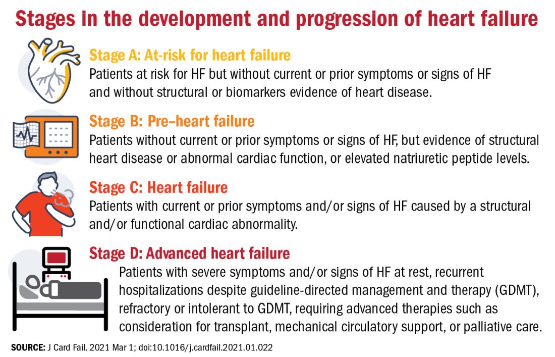 Stages in the development and progression of heart failure