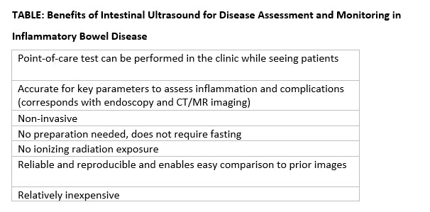 Table. Benefits of Intestinal Ultrasound for Disease Assessment and Monitoring in Inflammatory Bowel Disease