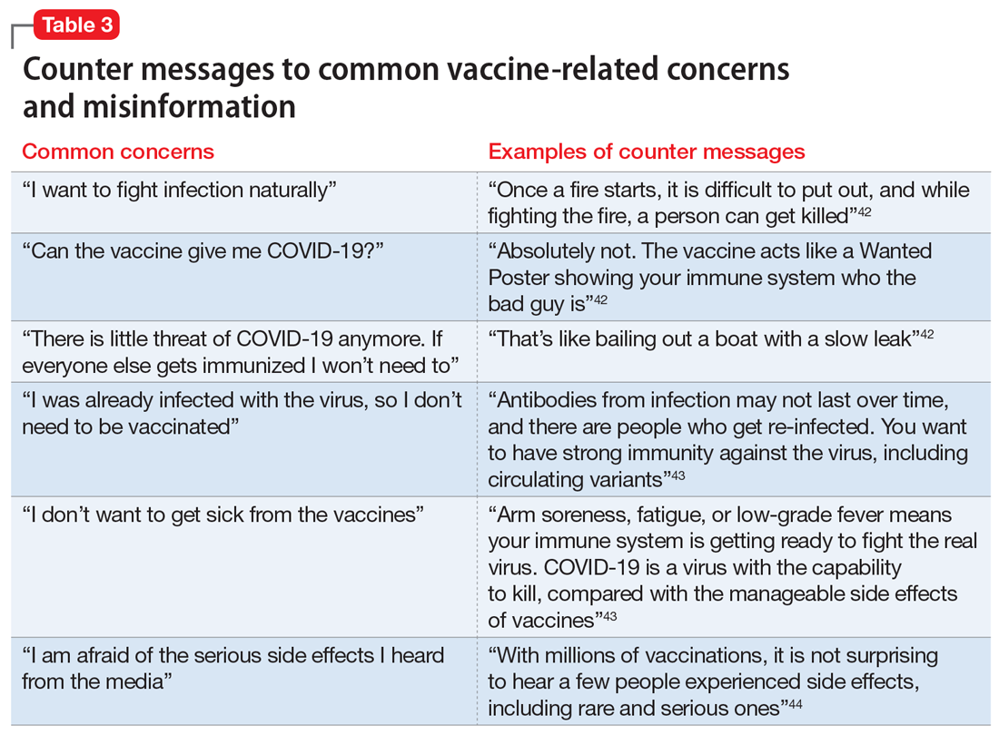 Counter messages to common vaccine-related concerns and misinformation