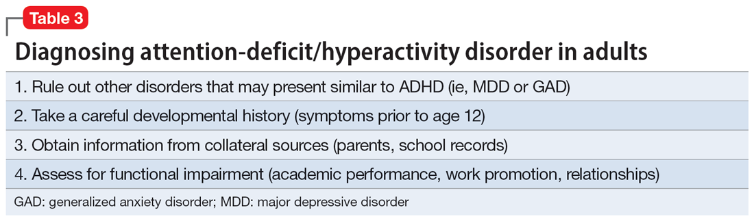 Diagnosing attention-deficit/hyperactivity disorder in adults