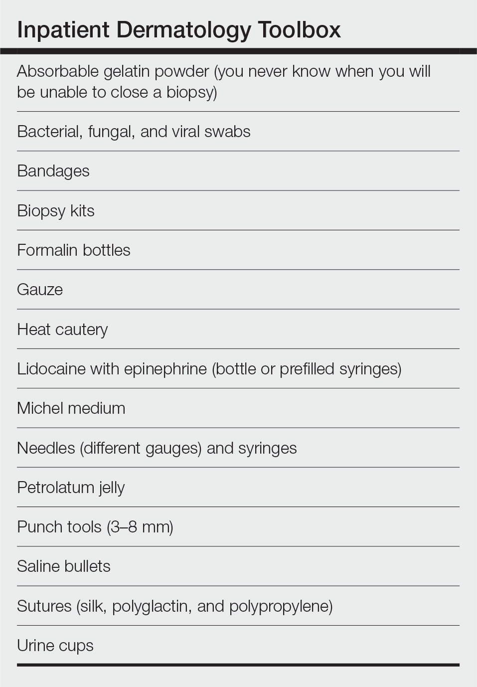 Inpatient Dermatology Toolbox