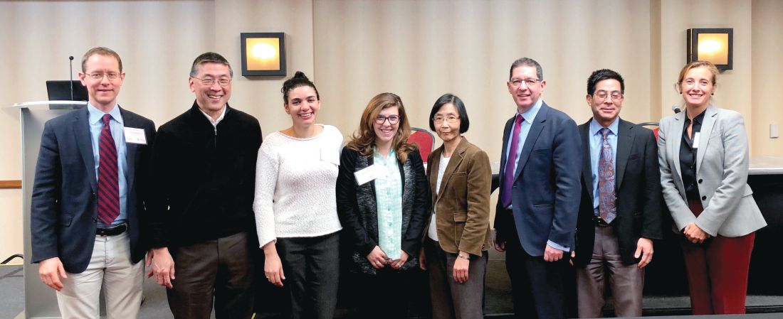 From left: Dr. David Saslowsky,  Dr. Raymond Chung, Dr. Ana Maldonado-Contreras, Dr. Sarah R. Lieber, Dr. Anna S.F. Lok, Dr. Michael W. Fried, Dr. John M. Inadomi, and Dr. Mary E. Rinella.