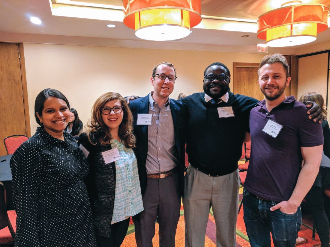 From left (from UNC Chapel Hill): IBD fellow Dr. Bharati Kochar; clinical epidemiology fellow Dr. Sarah R. Lieber; IBD assistant professor Dr. Edward L. Barnes; basic science fellow Dr. Muyiwa E. Awoniyi; and research assistant professor Dr. Adam Gracz.