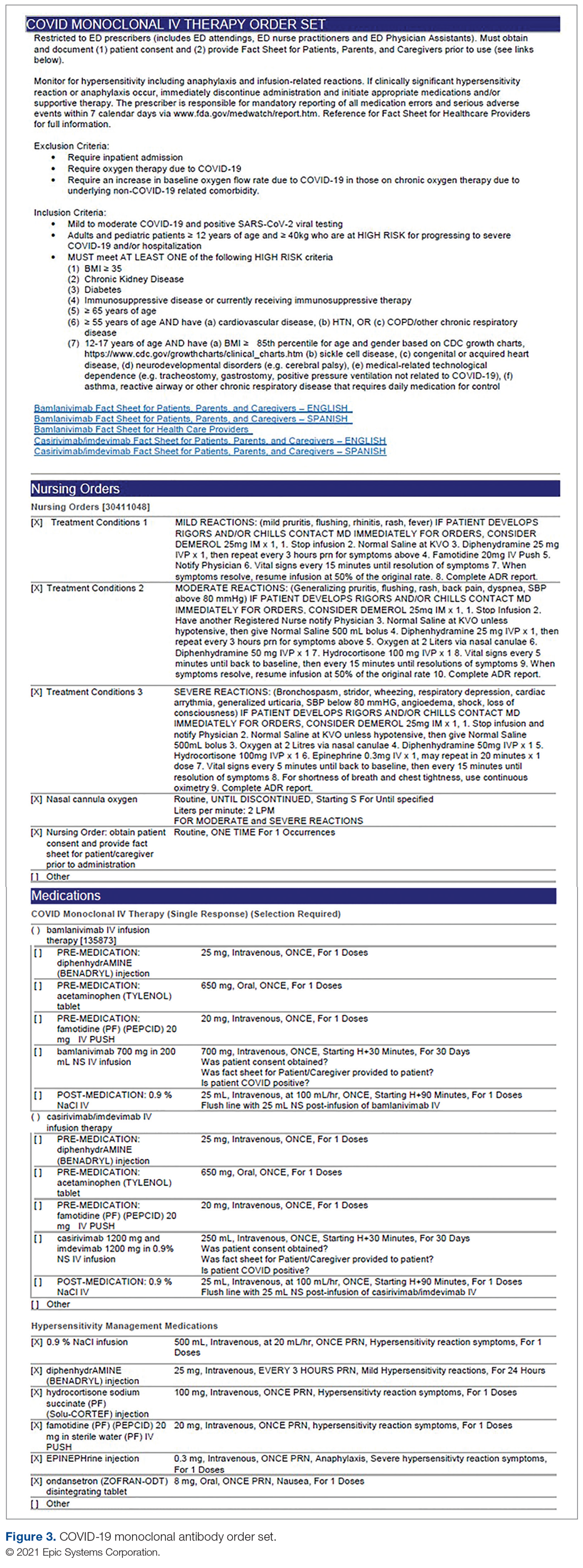 COVID-19 monoclonal antibody order set