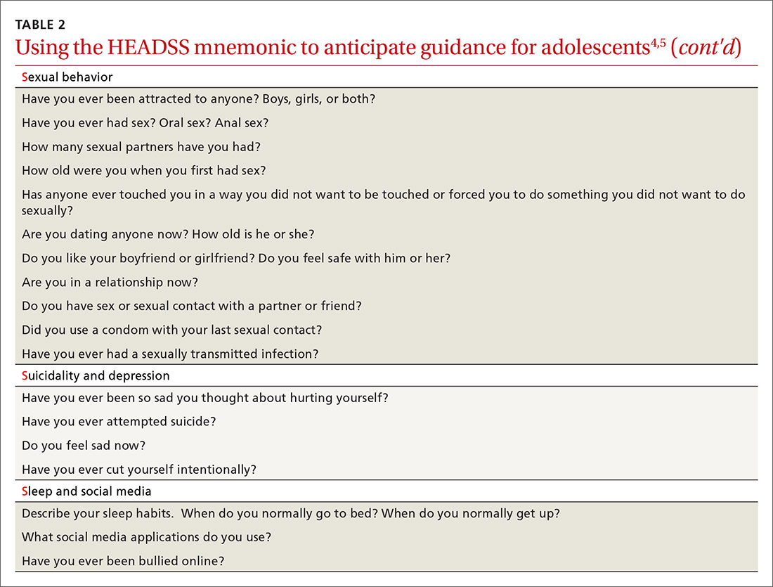 Using the HEADSS mnemonic to anticipate guidance for adolescents