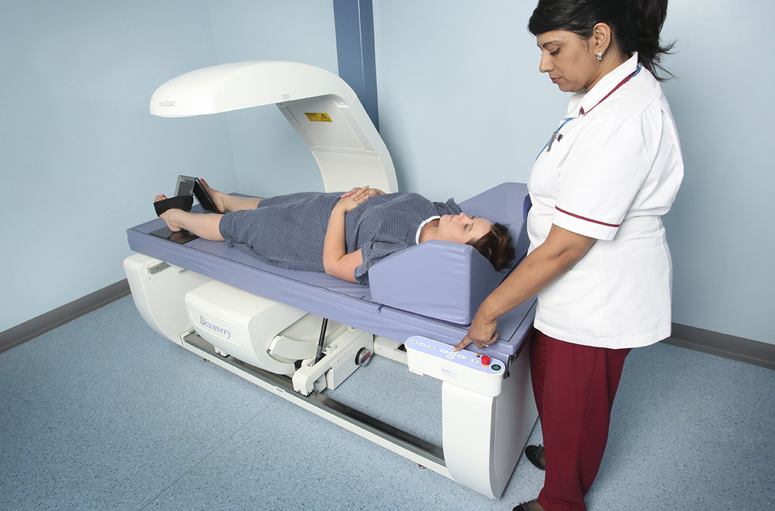 Woman receiving DXA scan