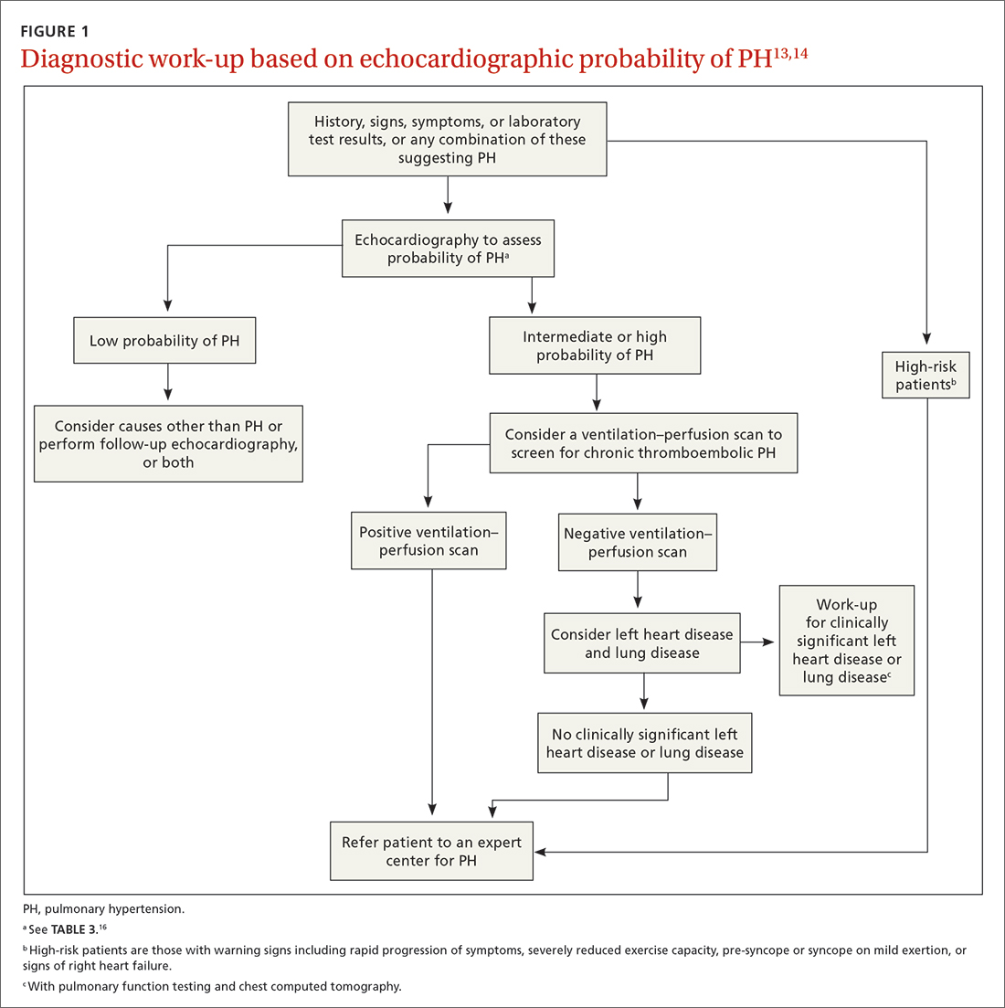 Diagnostic work-up based on echocardiographic probability of PH