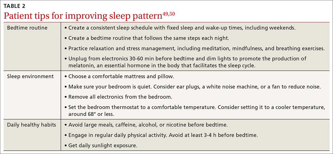 Patient tips for improving sleep pattern