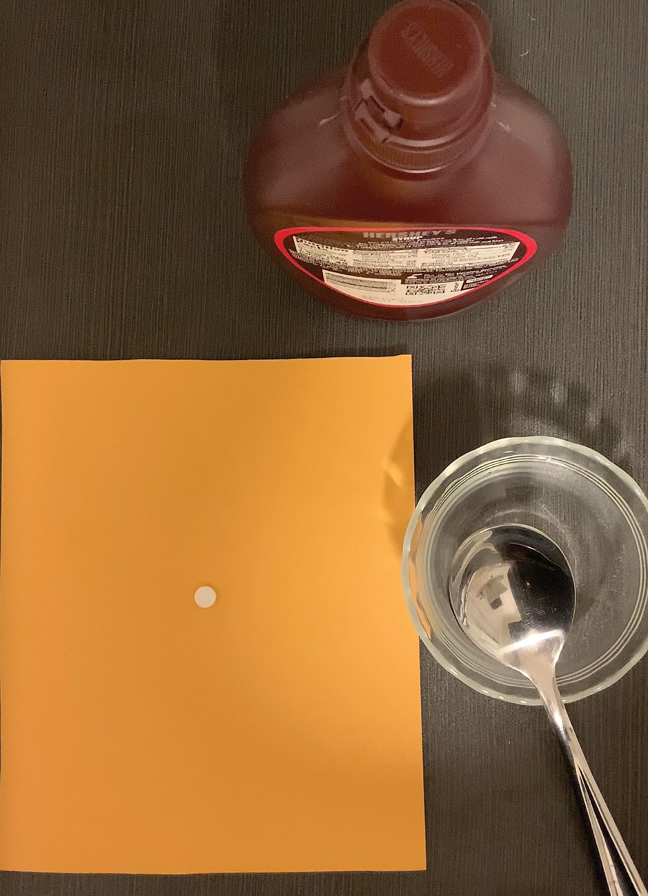 Simple setup for preparing a syrup solution using supplies found in the home. A terbinafine tablet can be crushed and mixed with the syrup.