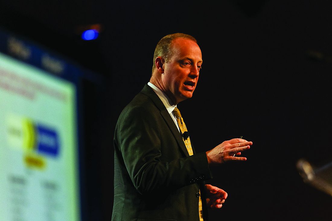 Dr. Patrick Conway delivers the day 3 keynote on &amp;quot;Health Care System Transformation&amp;quot; during the Wednesday morning plenary at HM17.