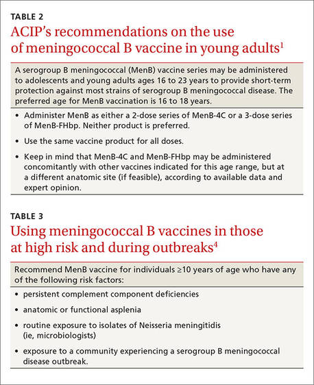 Meningococcal vaccination recommendations and timing of administration