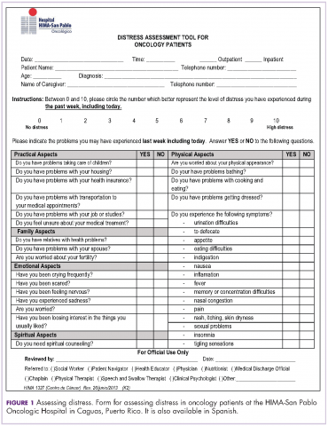 Figure 1 Form for assessing distress in cancer patients