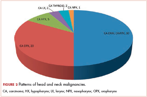 Figure 2 Patterns of head and neck malignancies in HIV-AIDS patients