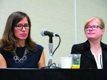 Dr. Jenny Radesky (left) and Dr. Megan Moreno at a press conference at the American Academy of Pediatrics annual meeting.