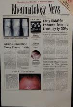 Photo of first print issue of Rheumatology News, Feb 2002