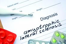 Pill packets on a diagnosis form that reads amyotrophic lateral sclerosis