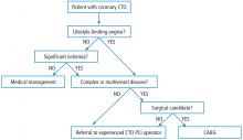 An algorithmic approach to determining the need for and the method of coronary revascularization in patients with coronary chronic total occlusion.