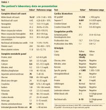 The patient's laboratory data on presentation