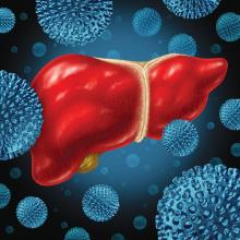 An illustration of the hepatitis C virus in the liver