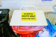 Clinical waste bin in a hospital