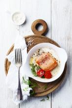 A plate of seafood and vegetables