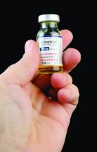 Medicine vial of Methotrexate, made by APP Pharmaceuticals. Vial is partially full.