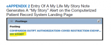 Entry Of A My Life My Story Note Generates A “My Story” Alert on the Computerized Patient Record System Landing Page