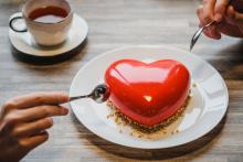 A cake in the shape of a heart.