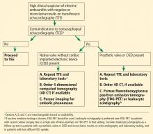 Figure 2. Suggested algorithm for evaluating suspected infective endocarditis with negative or inconclusive re-sults on echocardiography.