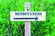 A sign says mindfulness, with an arrow