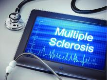 Multiple sclerosis is written on the screen of a tablet.