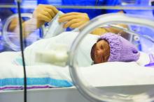 A premature baby in an incubator