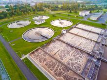 Aerial view of a public sewage treatment plant