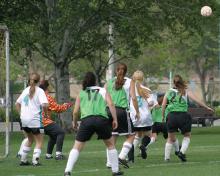 Girls playing soccer