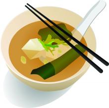 Bowl of soup with chopsticks