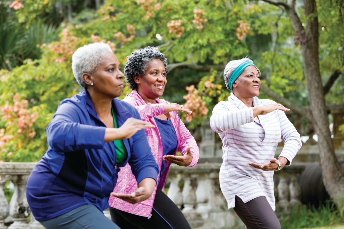 Women practice tai chi