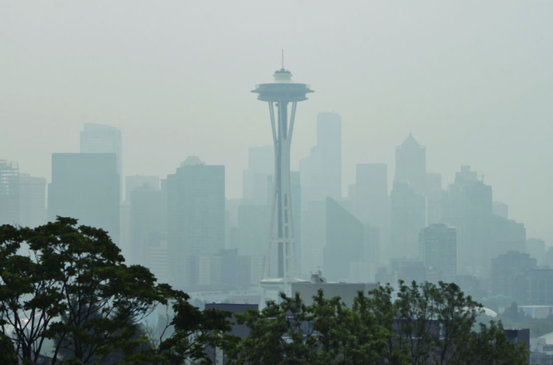 Wildfire smoke from Kerry Park, Seattle, Washington.